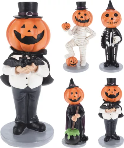 Tök fejű figura fekete köpenyben halloweenre 6x7x17cm 3