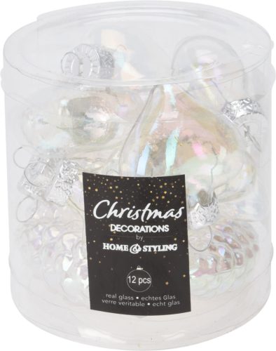 Karácsonyfadísz szett gyöngyházfényű fehér üveg, 12 db/db