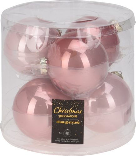 Karácsonyfa dísz fényes  8cm 6db/cs - rózsaszín vegyesen