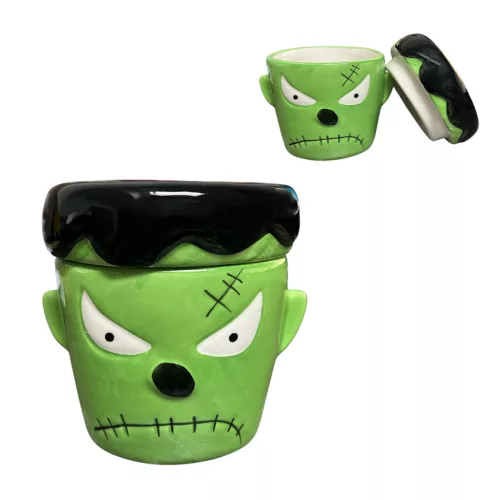 Tároló tégely 12cm halloweenre - frankenstein fejes