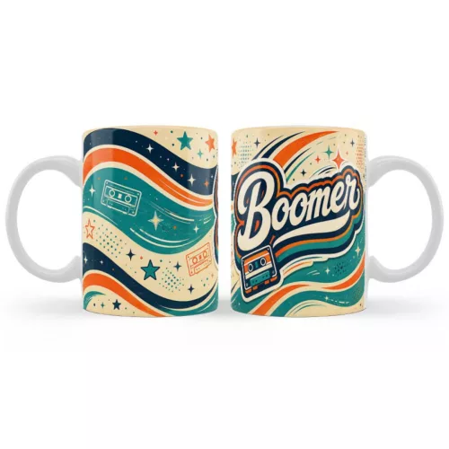 Boomer Bögre 3dl-Retró Kazettás Mintával–Születésnapi Ajándék
