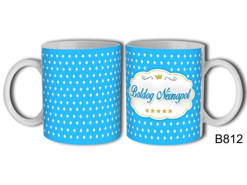 Bögre 3dl-Boldog névnapot kék pöttyös névnapra ajándék