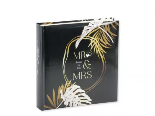 Mr & Mrs esküvői fotóalbum 200 db 10x15 cm-es képhez elegáns fekete-arany kivitelben