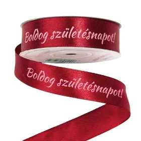 Boldog születésnapot-feliratos szatén szalag 20mmx20m-bordó