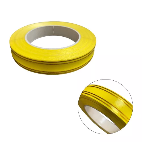 Dekor brill szalag sárga, arany csíkozással 19mm/45,72m