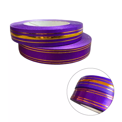 Dekor brill szalag sötét lila, arany csíkozással 2 féle/db 19mm/45,72m