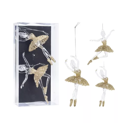 Karácsonyfadísz balerina arany 15 cm 2 db-os