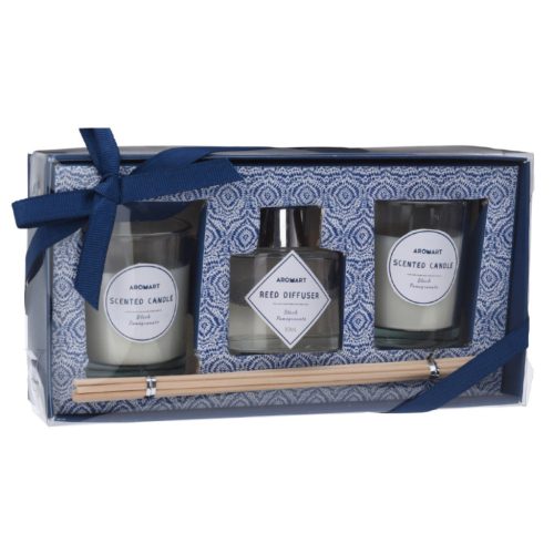 Diffúzor 30ml kettő gyertyával, nádpálcával fekete gránátalma illat