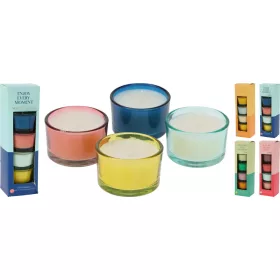 Mécses üvegben 4db/cs 5x3cm 4 féle illatvariációban