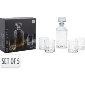   5 részes kristálymintás whiskey készlet – üveg dekanterrel és poharakkal