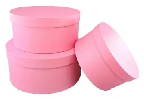 Díszdoboz szett 3 részes kerek 22,5x11,5cm,22,5x6,10,5cm ,18,5x5,9,5cm  rózsaszín