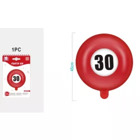 Lufi „30” 45 cm piros születésnapi lufi
