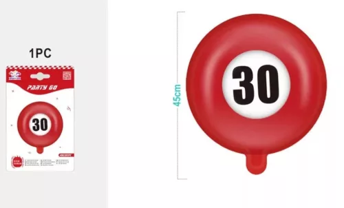 Lufi „30” 45 cm piros születésnapi lufi