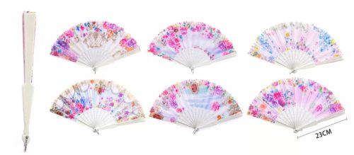 Virágmintás legyező 23 cm – romantikus kézi legyező választható mintákkal/db