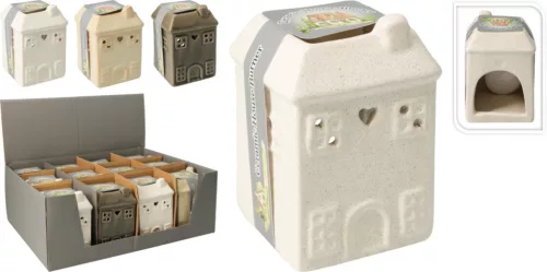 Kerámia házikó aromalámpa dolomitból 9,7 cm 3 színben (fehér, krém, barna) választható/db