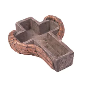 Cement kaspó, kereszt, szürke-arany 21,5x17,5x6,5cm