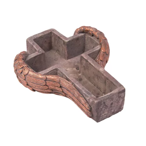 Cement kaspó, kereszt, szürke-arany 21,5x17,5x6,5cm