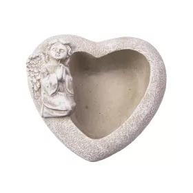 Cement kaspó, angyalkás szív, szürke 16,5x16,5x8cm