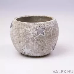 Cement kaspó,ezüst csillagos 12,5x12,5x10cm