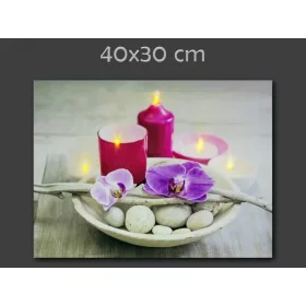 Világító falikép :Pink orchidea+ gyertya 40x30cm 5LED