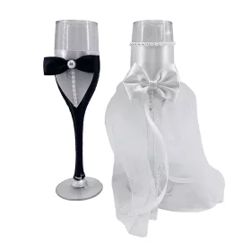 Esküvői pohár szett 2db fehér/fekete