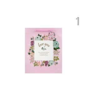   Ajándéktasak Love you virágos pasztel közép 18x10x23cm 1.