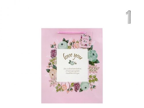 Ajándéktasak Love you virágos pasztel közép 18x10x23cm 1.