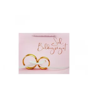   Ajándéktasak fekvő Sok Boldogságot gyűrűs közép 23x10x18cm 