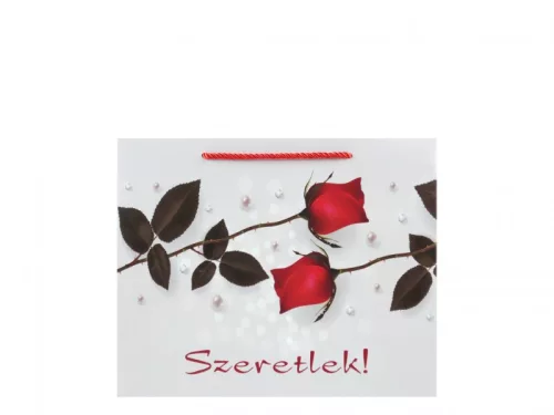 Ajándéktasak fekvő rózsás 23x10x18cm -Szeretlek felirattal