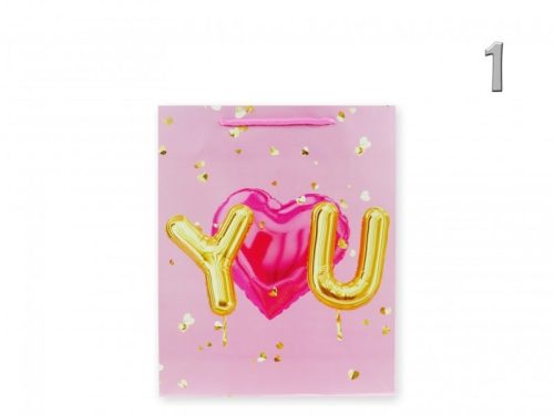 Ajándéktasak  szíves lufis 18x9x24cm -rózsaszín YOU