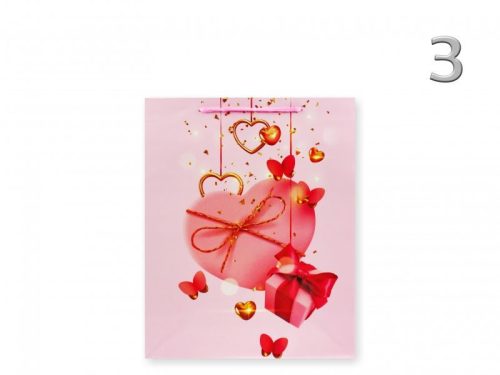 Ajándéktasak  szíves lufis 18x9x24cm -rózsaszín dobozzal