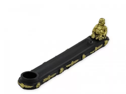 Mosolygó Buddha füstölőtartó arany-fekete – 22 cm