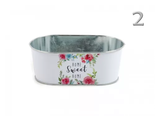 Kaspó ovál rózsás 17 cm Home sweet Home felirattal