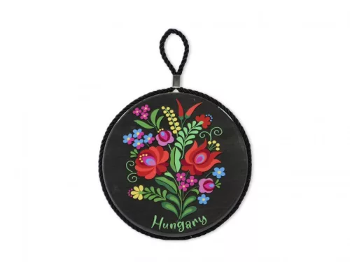 Edényalátét Hungary fekete alapon kalocsai mintával 17x19 cm