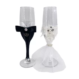 Esküvői pohár szett tüll-csipkés, strasszköves 22cm