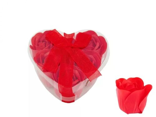Szappan rózsa szett piros szív dobozban 6db 4cm