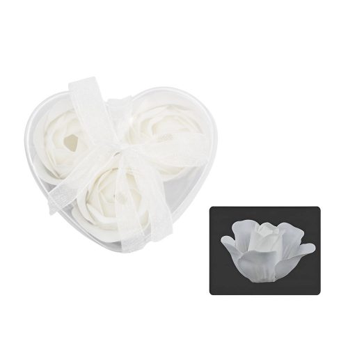 Szappan rózsa szett fehér szív dobozban 3db 4cm