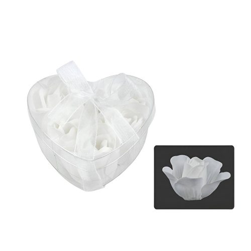 Szappan rózsa szett fehér szív dobozban 6db 4cm