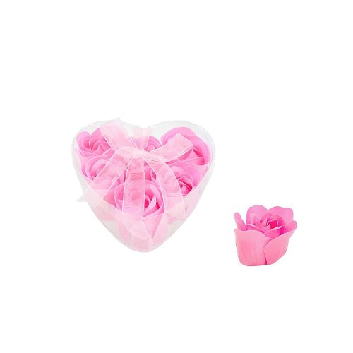 Szappan rózsa szett rózsaszín szív dobozban 6db 4cm