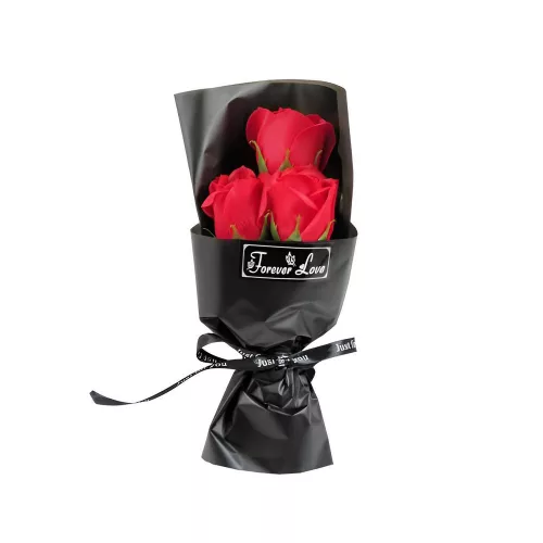 Szappanrózsa csokor 3 szál piros 24cm