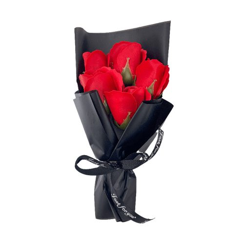 Szappanrózsa csokor 5 szálas - piros 25cm