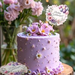   Nyomtatott dekorkarton - Lufis torta szülinap rózsaszín 3db/csomag