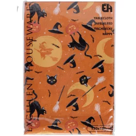   Halloween asztalterítő – boszorkányos és fekete macskás minta 130x180 cm