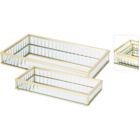 Üveg tálca szett arany kerettel 2 részes 