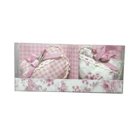   Illatosító párna szív alakú textil 8cm rózsaszín rózsa S/2