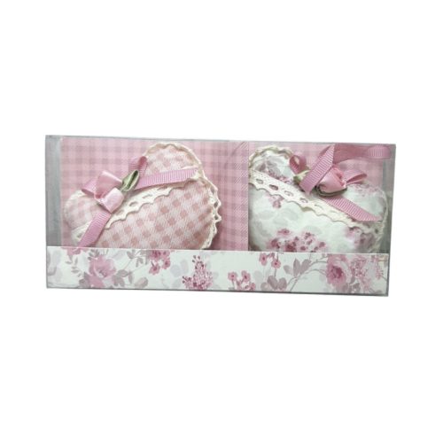 Illatosító párna szív alakú textil 8cm rózsaszín rózsa S/2