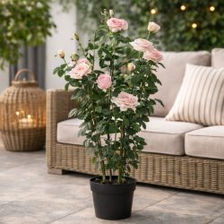   Élethű cserepes selyemvirág rózsabokor rózsaszín 127 cm