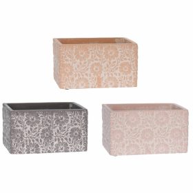   Kaspó szögletes, mintás cement 17x10,5x9,5cm szürke,barack,rózsaszín