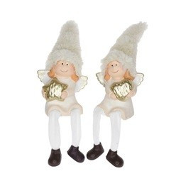 Gyerek lány csillaggal,szívvel lógólábú kerámia 8x6x10,5cm barack,arany