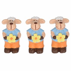   Bárány virággal fiú álló  2,2x2,2x4,4 cm kék,narancssárga  3db